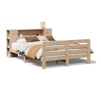 Qnhdfrt Solid Pine Wood Double Bed Frame with Storage Headboard, Natural