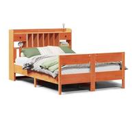 Qnhdfrt Solid Pine Wood Full Bed Frame with Storage Headboard, Brown