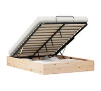 Qnhdfrt Solid Pine Wood Gas Lift Storage Bed Frame, 135x190 cm, Natural