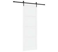 Qnhdfrt Solid Pine Wood Sliding Barn Door with Steel Rail, White & Black