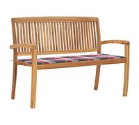 Qnhdfrt Stackable Solid Teak Wood Garden Bench with Red Plaid Cushion