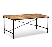 Qnhdfrt Table à manger en bois massif de mangue 180 x 90 cm - Table de salle à manger industrielle avec roulettes en fonte et pieds en acier pour cuisine et salle à manger