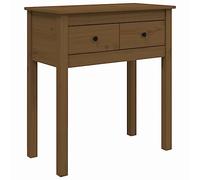 Qnhdfrt Table console marron miel 70 x 35 x 75 cm en pin massif Table d'appoint étroite avec 2 tiroirs Espace de rangement Design rétro pour couloir, salon, balcon