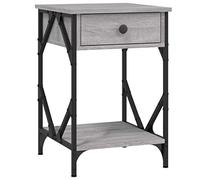 Qnhdfrt Table de chevet de style industriel, console de chevet gris sonoma, table d'appoint avec tiroir et compartiment de rangement, table d'appoint pour chambre à coucher, cadre en métal stable, 40