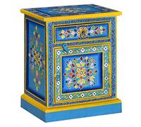 Qnhdfrt Table de chevet en bois massif de mangue, turquoise, peinte à la main, style rétro, avec tiroir et compartiment, petite console de chevet pour chambre à coucher, 40 x 30 x 50 cm, prête à