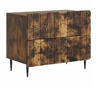 Qnhdfrt Table de chevet en chêne fumé, table d'appoint moderne avec 2 tiroirs, console de chevet avec pieds en fer, commode pour chambre à coucher, 62 x 34,5 x 49,5 cm, bois