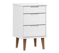 Qnhdfrt Table de chevet MOLDE, table d'appoint en pin massif avec vernis UV, console de chevet avec 3 tiroirs pour chambre à coucher, 40 x 35 x 65 cm, armoire en bois blanc au design scandinave