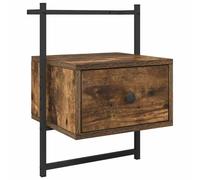Qnhdfrt Table de chevet murale avec tiroir, table de chevet suspendue en bois effet chêne fumé, table de chevet peu encombrante à monter au mur, 35 x 30 x 51 cm