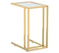 Qnhdfrt Tempered Glass and Gold Metal Laptop Side Table