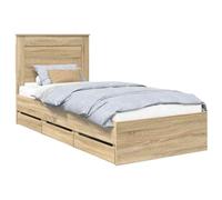 Qnhdfrt Twin Bed Frame with Headboard and 6 Storage Drawers, Sonoma Oak