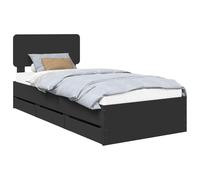Qnhdfrt Twin Bed Frame with Storage Drawer & Adjustable Headboard, Black