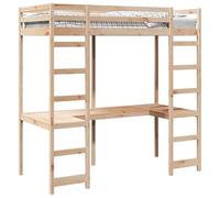 Qnhdfrt Twin Loft Bed Frame with Desk and Ladder, Natural Pine Wood | Includes supportive wooden slats and fits 35x75-inch mattresses, maximizing space in compact bedrooms and studios.