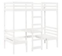 Qnhdfrt Twin Loft Bed with Desk and 2 Chairs, White Solid Pine | Features a built-in ladder and wooden slats, providing a space-saving setup for teen bedrooms and studios.