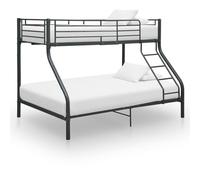 Qnhdfrt Twin Over Full Metal Bunk Bed Frame with Ladder, Black | Features integrated metal slats for mattress support, fitting 90x200cm and 140x200cm mattresses for kids and teens.