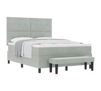 Qnhdfrt Velvet Box Spring Bed Set with Mattress & Bench, Gray | Includes a 140x190 cm double frame, foam mattress, soft topper, and matching end-of-bed seating bench.
