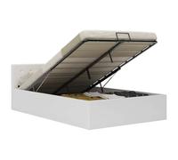 Qnhdfrt White Faux Leather Hydraulic Lift Storage Bed Frame, 120x200cm | Includes a wooden slat support system and a steel and MDF structure to maximize under-bed storage space.