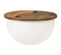 Qnhdfrt White Round Reclaimed Wood Coffee Table with Hidden Storage