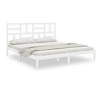 Qnhdfrt White Solid Pine Wood Bed Frame 180x200 cm with Headboard | Features a supportive wooden slatted base, ideal for double or super king mattresses in master bedrooms.