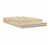 Qnhdfrt Wood Bed Frame with 4 Storage Drawers 140x190cm Sonoma Oak | Made of solid pine and engineered wood, this double bed features cabinet doors for extra underbed storage.