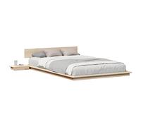 Qnhdfrt Wooden Floor Bed Frame with Built-in Nightstand, 120x200 cm, Brown | Features a low-profile minimalist design ideal for modern bedrooms, fitting standard small double mattresses.