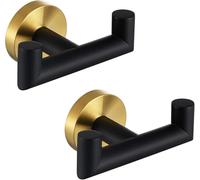 QNIIAED Lot de 2 crochets doubles de porte, crochets à visser en acier inoxydable SUS 304 pour peignoirs, manteaux, crochets muraux pour chambre à coucher ou cuisine (noir et doré)