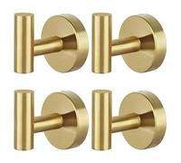 QNIIAED Lot de 4 crochets à visser en métal SUS 304 pour serviette de salle de bain, cuisine, garage, maison, hôtel, bureau (laiton brossé doré)