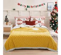 QOFLY Couverture Épaisse et Moelleuse - Jaune - 200 x 230 cm - Extra Chaude pour l'Hiver - XXL - Polaire Sherpa de Qualité Supérieure