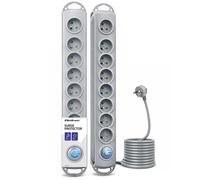 Qoltec Multiprise parasurtenseur 50167, 8 prises, 1,8 m, gris, 230VAC 10A
