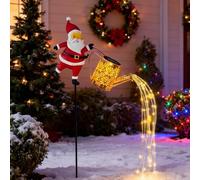 Qooplu Bouilloire Solaire Père Noël - Arrosoir - Lampes solaires d'extérieur - Style Vintage - en métal - avec Guirlande Lumineuse LED étanche - pour terrasse, Chemin, décoration, Cadeau