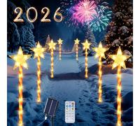 Qoosea Decoration de Noël Lumières Solaire, 8 Pack 80 LED Étoile Lampe Solaire avec USB Charge, 8 Modes Cannes à Sucre Lumineuses extérieur, Étanche lumiere Deco pour Noël Jardin Cour Patio