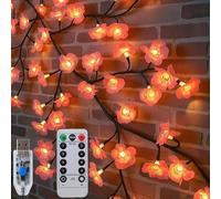 Qoosea Guirlande Lumineuse Branche de Cerisier Décoration Murale 96 LED 1.8M avec Télécommande 8 Modes d'Éclairage Minuterie Lierre Fleuri Flexible pour Chambre et Maison