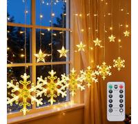 Qoosea Rideau Lumineux de Flocon de Neige, 4.2M 126 LED Étoile Guirlandes Lumineuses Étanche, 8 Modes Rideaux Lumineux Décoration Parfait pour Noël, Chambre à coucher, Fête, Mariage, Blanc Chaud