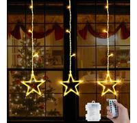 Qoosea Rideau Lumineux Étoile 39 LED Guirlande Lumineuse de Fenêtre 8 Modes Télécommande Alimentée par Piles Rideaux Lumineux Interieur Extérieur Étanche Noël Décoration pour Noël Chambre Fenêtre