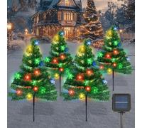 Qoosea Sapin de Noël Lampe Solaire Extérieure 4 en 1 - Arbre Avec Guirlande Lumineuse Flocon de Neige, Lumière LED Étanche IP65 Pour Jardin, Terrasse, Chemin, Cour