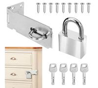 QOOSIKICC Kit de moraillon de cadenas avec cadenas et vis, loquet de sécurité pour chambre, jardin, abri de jardin, garage, porte d'armoire (argenté)