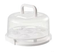 QOXEZY Boîte à gâteau ronde avec deux clips de verrouillage, poignées de transport pliables, base plate pour un transport stable des gâteaux, cupcakes, muffins, pour fêtes et rassemblements (blanc)