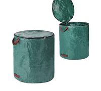 QOXEZY Lot de 2 sacs de jardin avec couvercle - 272 l - Sacs à déchets verts - Pliable avec poignées - Réutilisable - Auto-support - En tissu polypropylène robuste