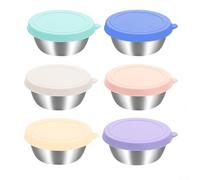 QOXEZY Lot de 6 bols à goûter en acier inoxydable avec couvercles - Étanches - Pour condiments - Tailles 50 ml et 70 ml (50 ml)