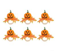 QOXEZY Lot de 6 porte-serviettes d'Halloween pour anneaux avec citrouille artificielle pour table à manger et décoration de fête à thème (citrouille B)