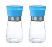 QOXEZY Moulin manuel en acier inoxydable avec cylindre en verre pour moudre les grains de poivre noir, blanc, vert, cumin, fenouil, fonctionnement manuel, multifonction pour épices entières (un bleu