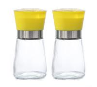 QOXEZY Moulin manuel en acier inoxydable avec cylindre en verre pour moudre les grains de poivre noirs, blancs, verts, cumin, fenouil, fonctionnement manuel, multifonction pour épices entières (jaune