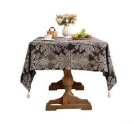 QOXEZY Nappe en jacquard à motif floral noir avec pompons suspendus, tissu pour décoration, tables à manger rectangulaires, tables à thé (140 x 230 cm)