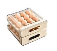 QOXEZY Organiseur de réfrigérateur empilable à 2 niveaux avec tiroirs coulissants | Étagère de rangement peu encombrante pour œufs, condiments et aliments froids, étanche, 21 x 15 x 23 cm (crème)