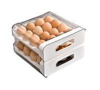 QOXEZY Organiseur de réfrigérateur empilable à 2 niveaux avec tiroirs coulissants, étagère de rangement peu encombrante pour œufs, condiments et aliments froids, étanche, 21 x 15 x 23 cm (blanc)