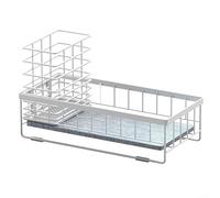 QOXEZY Organiseur d'évier de cuisine avec coussinet en pierre à séchage rapide | Porte-éponge en acier au carbone pour un séchage rapide, un rangement stable sur le plan de travail (blanc)