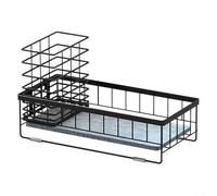 QOXEZY Organiseur d'évier de cuisine avec coussinet en pierre à séchage rapide | Porte-éponge en acier au carbone pour un séchage rapide, un rangement stable sur le plan de travail (noir)
