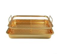 QOXEZY Panier de barbecue carré en acier inoxydable plaqué cuivre et bleui avec plateau coloré, ajoute une touche vibrante à l'installation de barbecue en plein air, pour griller divers aliments (C)