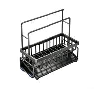 QOXEZY Panier d'évier de cuisine en acier au carbone avec porte-torchon, plateau de drainage incliné pour comptoirs, porte-éponge de drainage automatique pour organisateur d'évier de cuisine (noir)
