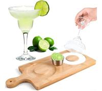 QOXEZY Plateau de service avec bol en acier inoxydable et bord en bois de pin pour citron vert, citron, fraise, noix, design moderne pour la préparation des cocktails