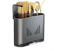 QOXEZY Porte-ustensiles de cuisine portable monté sur le mur avec plateau de vidange pour gérer les ustensiles humides, pour baguettes et cuillères, construction en acier au carbone (B gris)